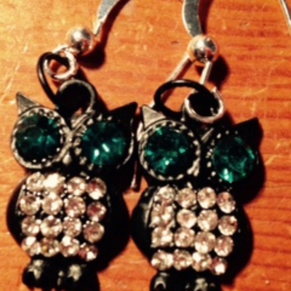 Cute Green eye owl hook earring
